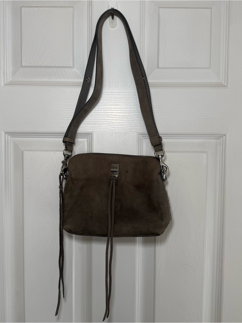 Suede Crossbody Shoulder Bag - Taupe Grey